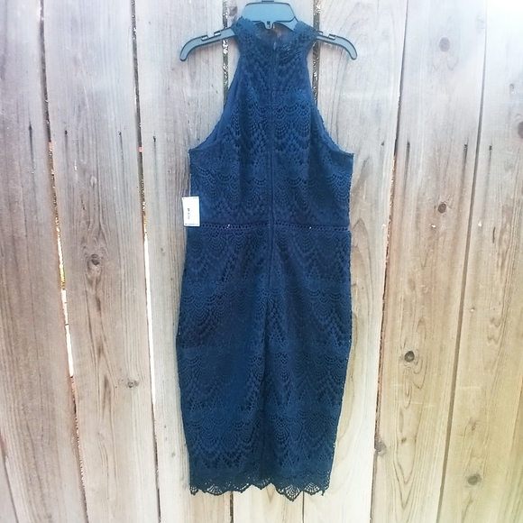 Premier Amour Dress Womens 10 Blue Lace Trim Halter Fully Lined Sleeveless - Picture 6 of 11